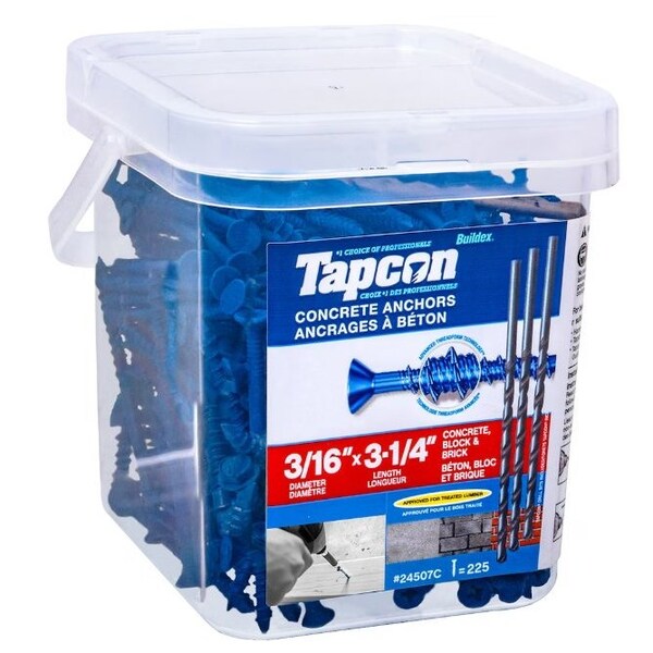 Tapcon 3/16-inch x 3-1/4-inch Climaseal Blue Flat Head T25 Concrete Screw Anchors w/Drill Bit, 225PK 24507CT25 - main